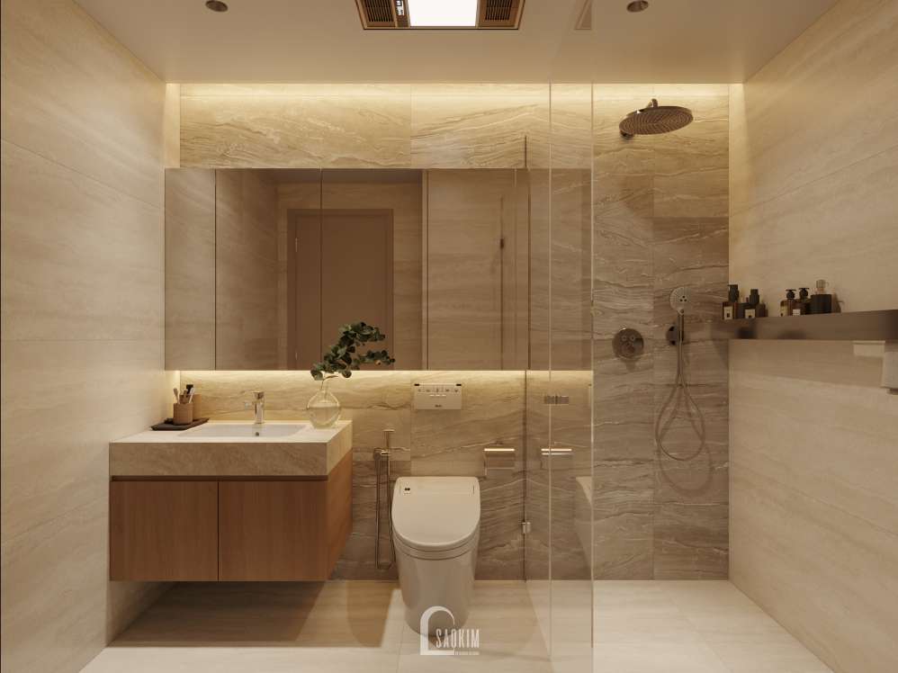 Thiết kế phòng tắm ngủ master căn hộ Viha Complex Leciva 118m2 phong cách Modern Japandi – Khi Sự Bình Yên Được Thiết Kế Thành Hình